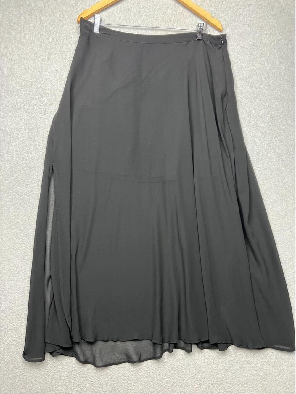 Decree Maxi Skirt Womens XL Black Chiffon Side Slit Lined Whimsigoth Goth Summer